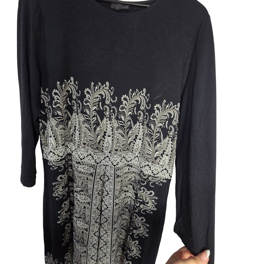 J.‎ Jill Wearever Paisley Knit Dress Women L Tall Black Rayon Lycra Boho Classic - Picture 3 of 7
